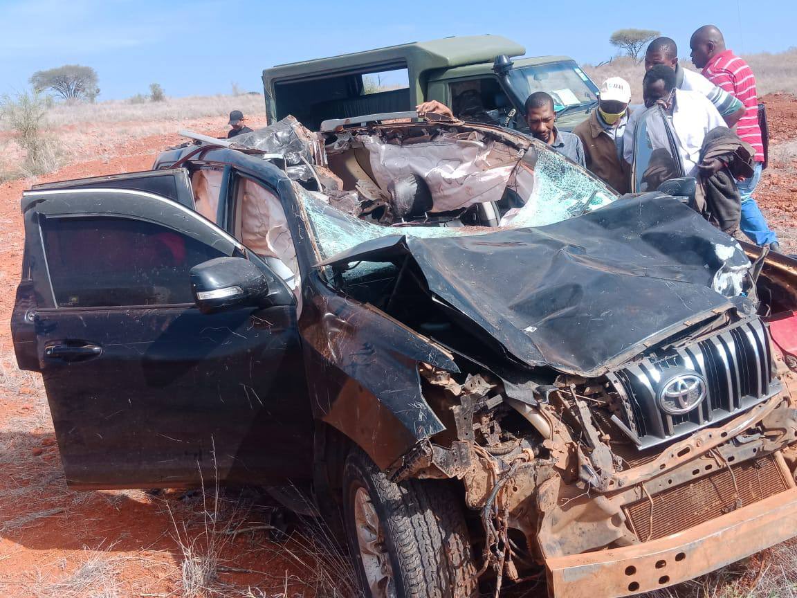 Chanzu Khamadi's totaled car that claimed the life of his girlfriend Ann who died on the spot