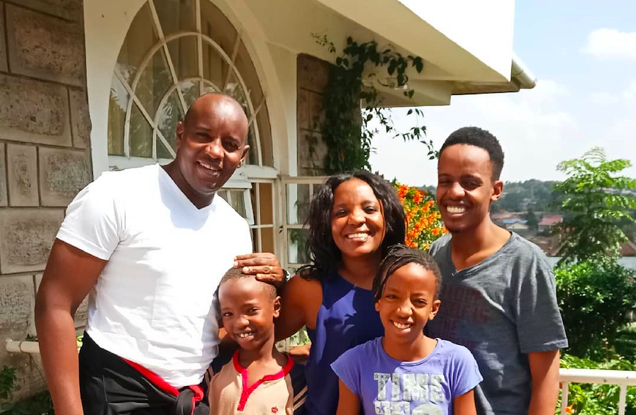 Linus Kaikai with his wife and children 